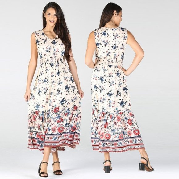 Nostalgia Floral Print Maxi Dress NWT • Sleeveless • V-neck • Smocked Waist - Picture 1 of 3